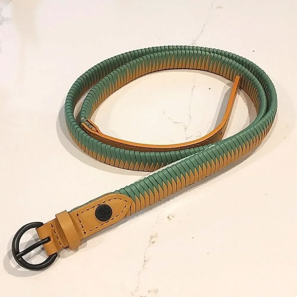 Women's 2-Tone Woven Belt Size XL Natural and Mint NWT